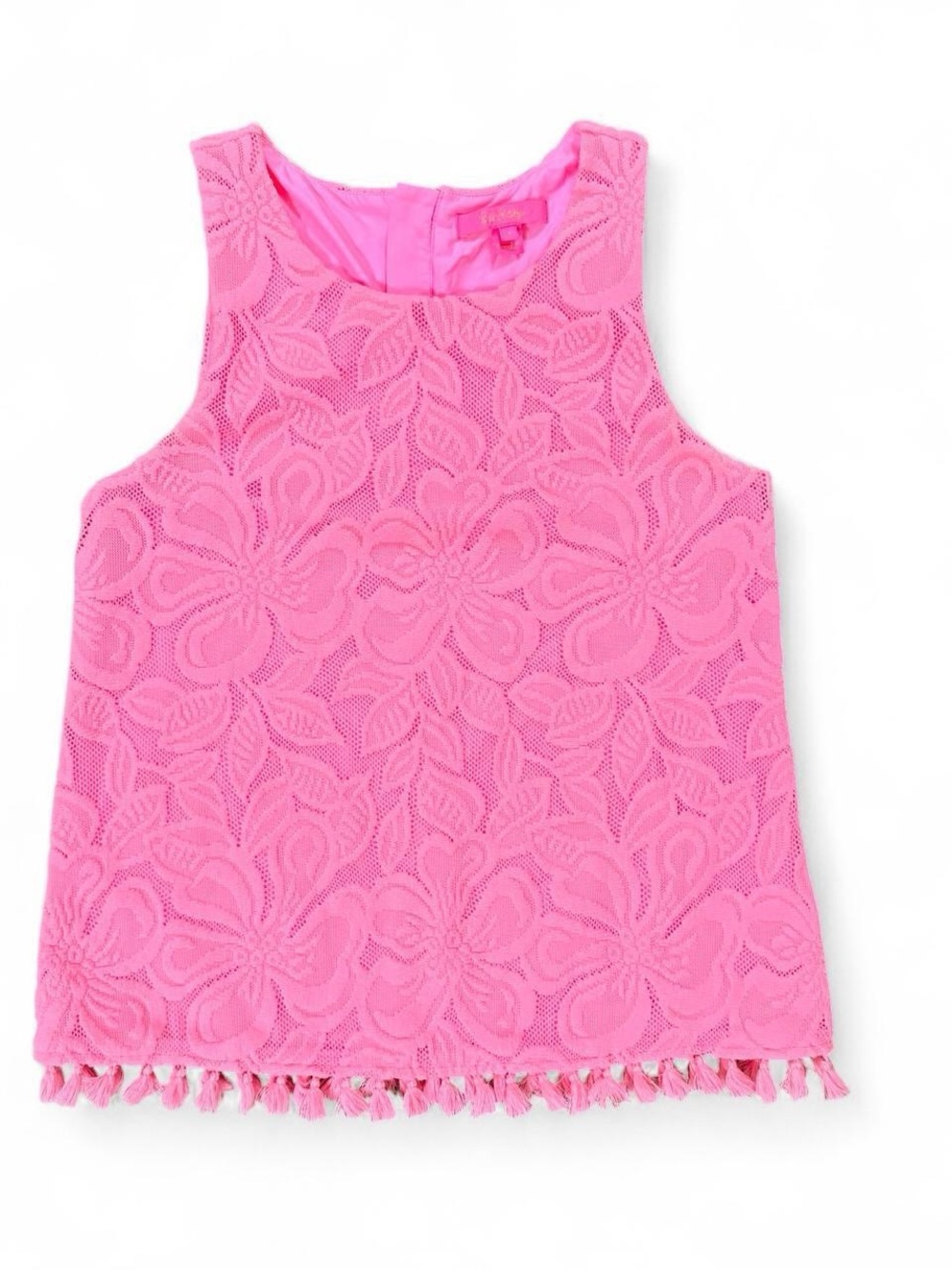 Lilly Pulitzer Maybelle Pink Wildflower Floral Lace Tassel Hem Top Size S